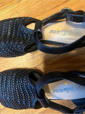 Bella Vita Black Woven Leather Slingback Clogs